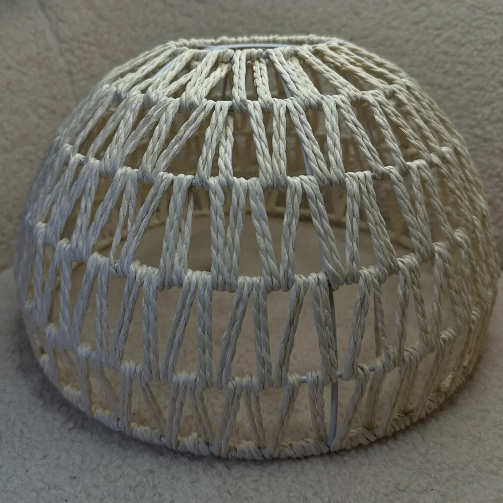 NWOT - Rope Weave Hanging Lamp Shade Bohemian Rustic Light Fixture Cream Rattan - Picture 6 of 9